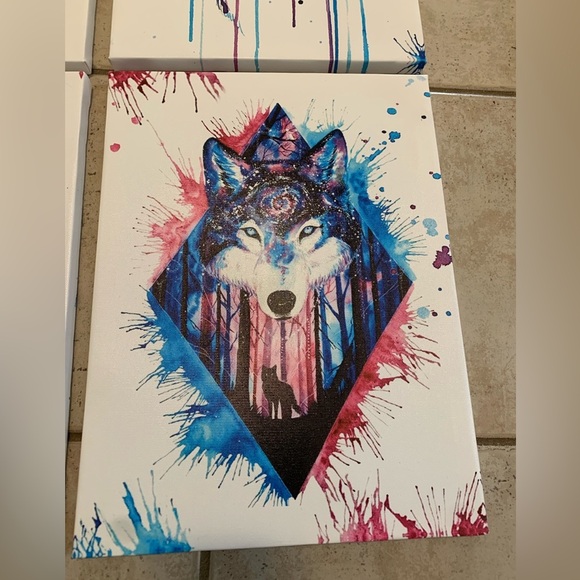 Watercolor Wolf Canvas Wall Art - Set of - Picture 5 of 8
